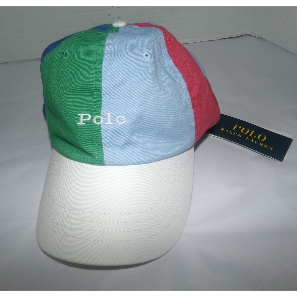 Polo Ralph Lauren Colorblock Baseball Cap Hat Multi Color White Brim Mens OS NWT